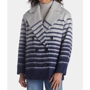 Avec Les Filles Stripe Double Breasted Peacoat NWOT NAVY AND GREY